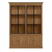 Vincester Double Display Cabinet - Solid Hoboken Oak with 4 Glass Panel Doors | Marcottestyle