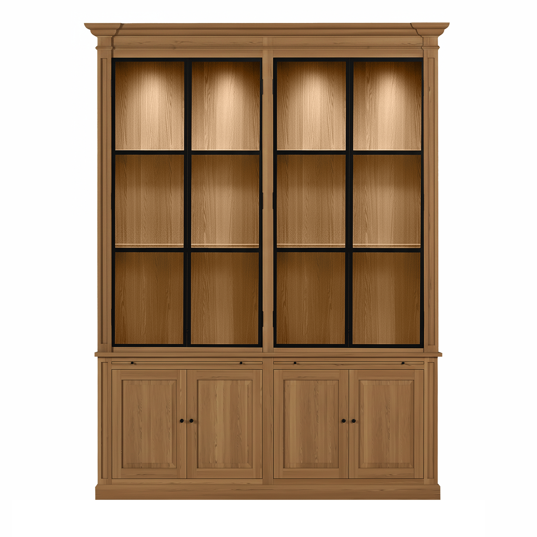 Vincester Double Display Cabinet - Solid Hoboken Oak with 4 Glass Panel Doors | Marcottestyle