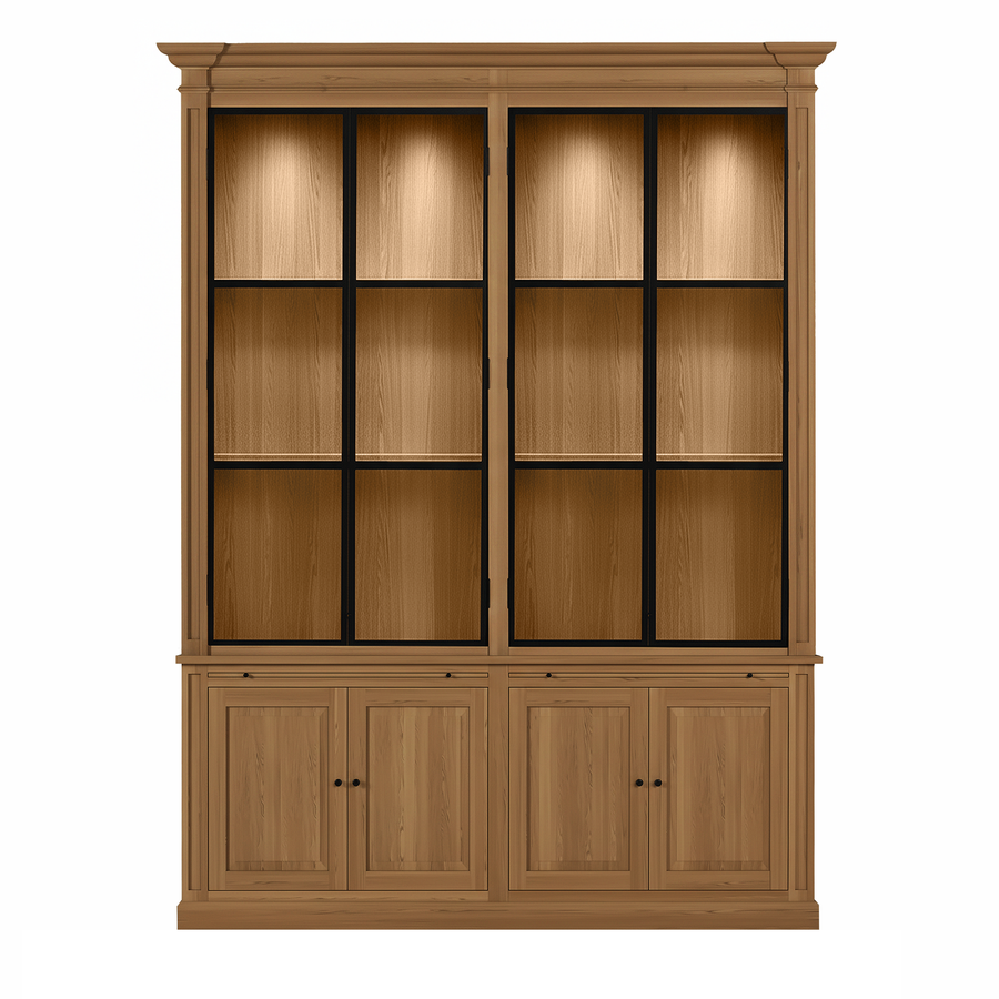 Vincester Double Display Cabinet - Solid Hoboken Oak with 4 Glass Panel Doors | Marcottestyle