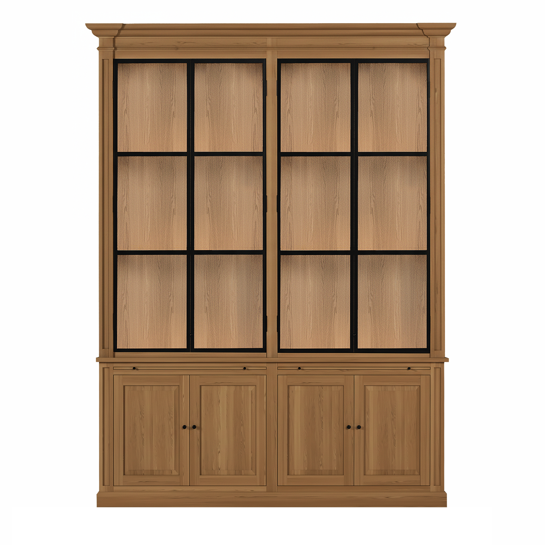 Vincester Double Display Cabinet - Solid Hoboken Oak with 4 Glass Panel Doors | Marcottestyle