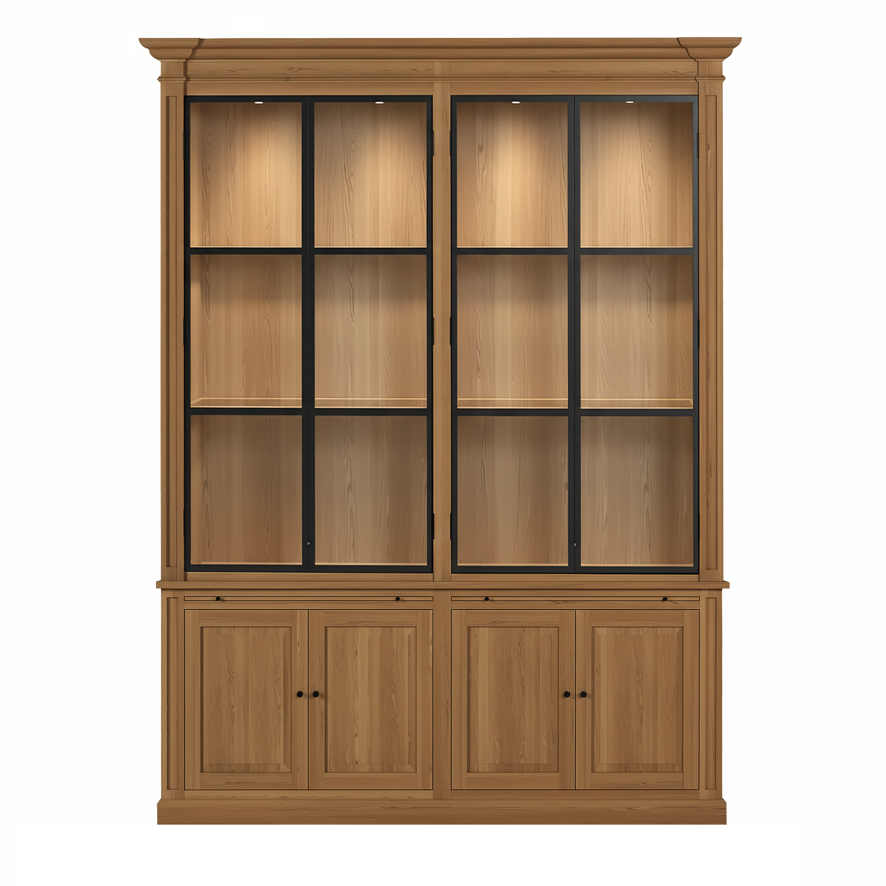 Vincester Double Display Cabinet - Solid Hoboken Oak with 4 Glass Panel Doors | Marcottestyle