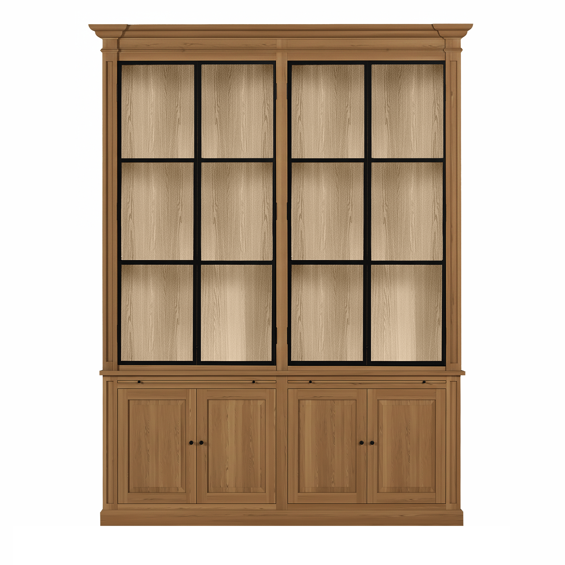 Vincester Double Display Cabinet - Solid Hoboken Oak with 4 Glass Panel Doors | Marcottestyle