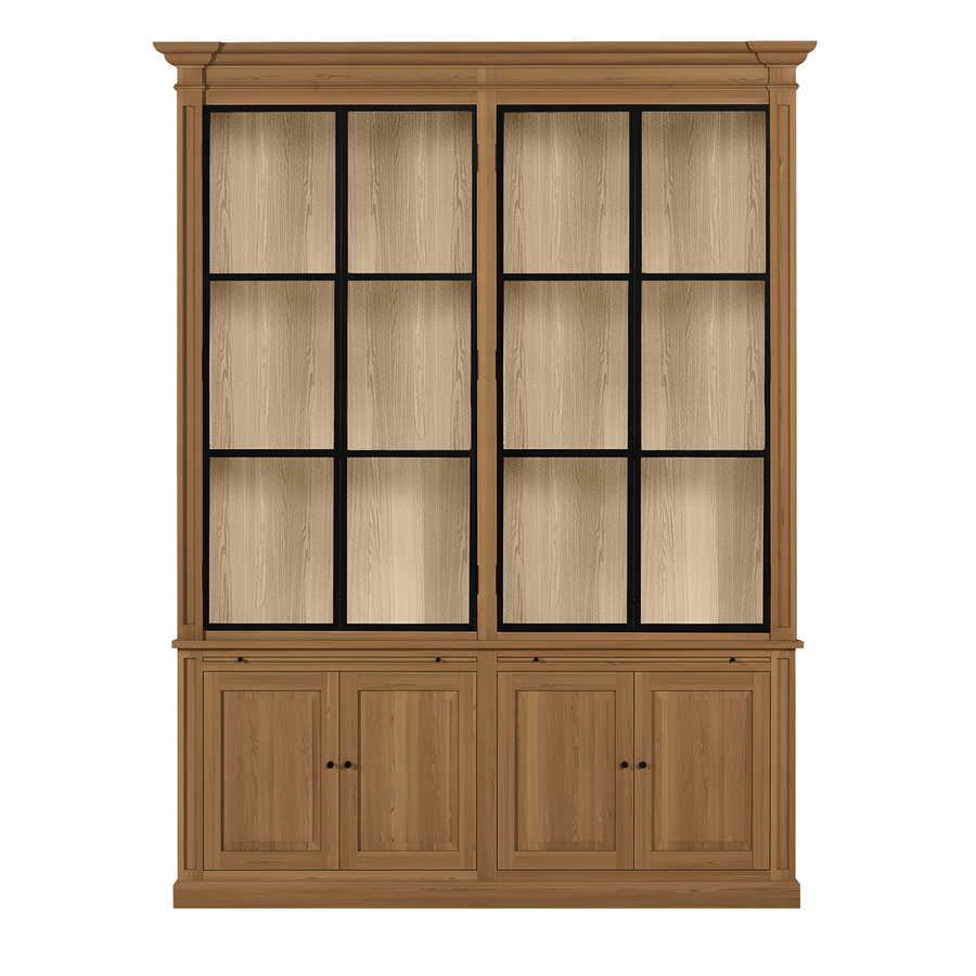 Vincester Double Display Cabinet - Solid Hoboken Oak with 4 Glass Panel Doors | Marcottestyle