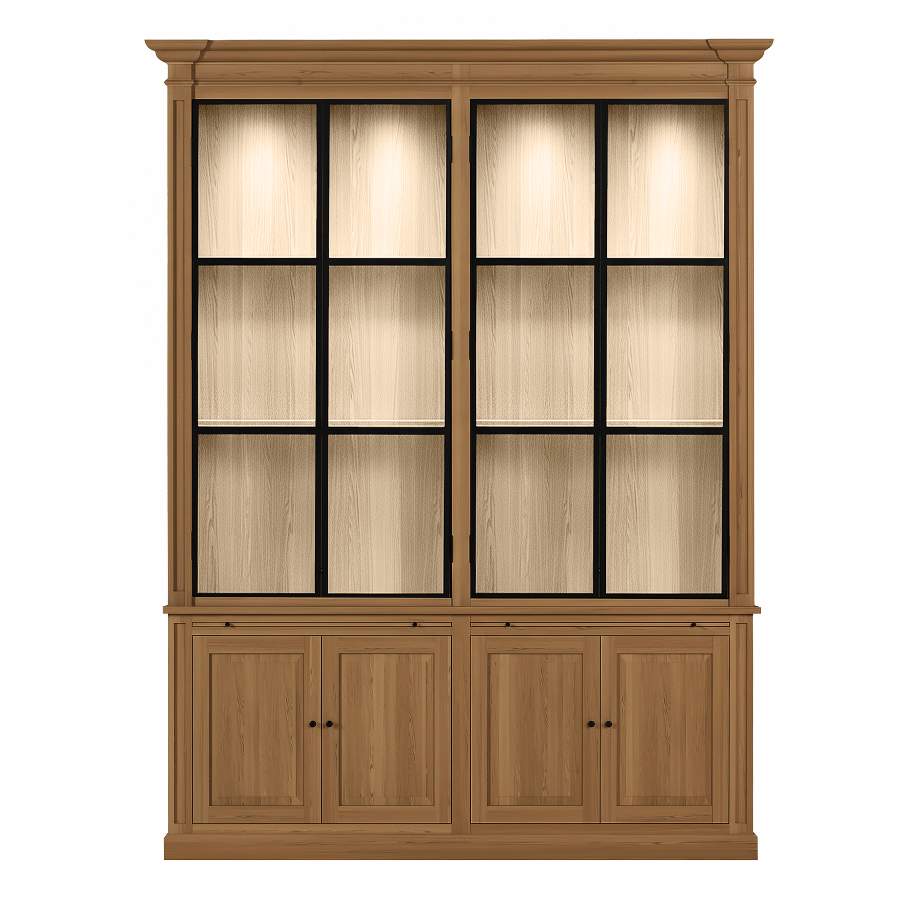 Vincester Double Display Cabinet - Solid Hoboken Oak with 4 Glass Panel Doors | Marcottestyle