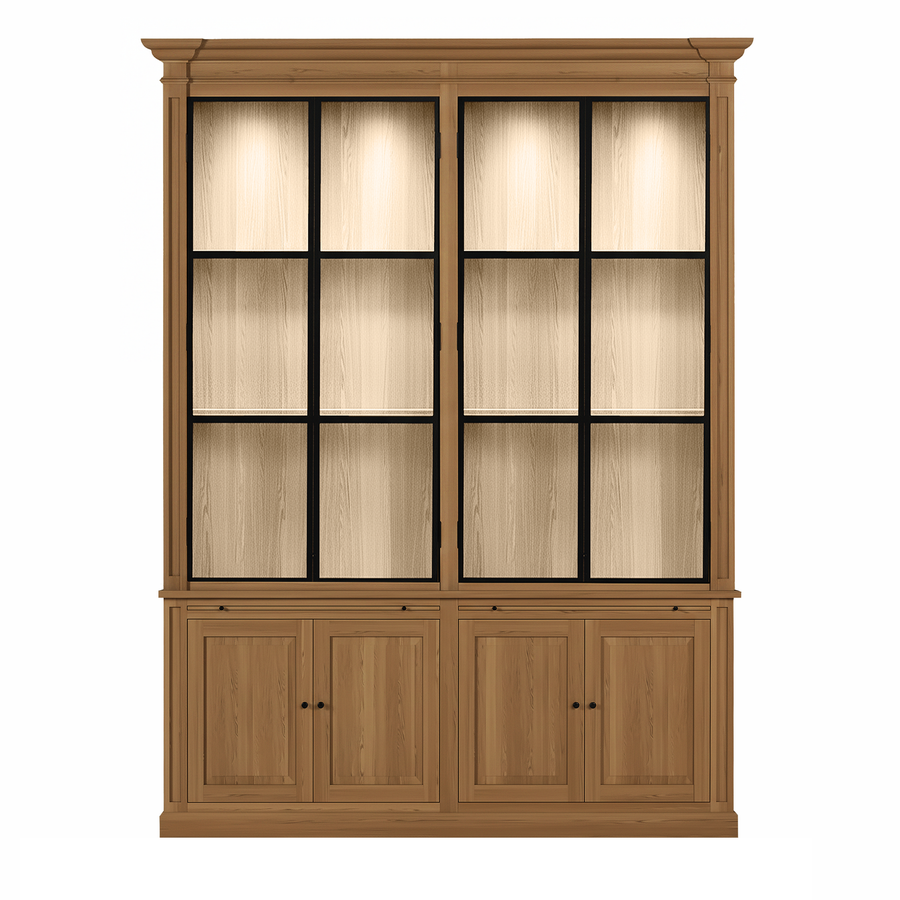 Vincester Double Display Cabinet - Solid Hoboken Oak with 4 Glass Panel Doors | Marcottestyle
