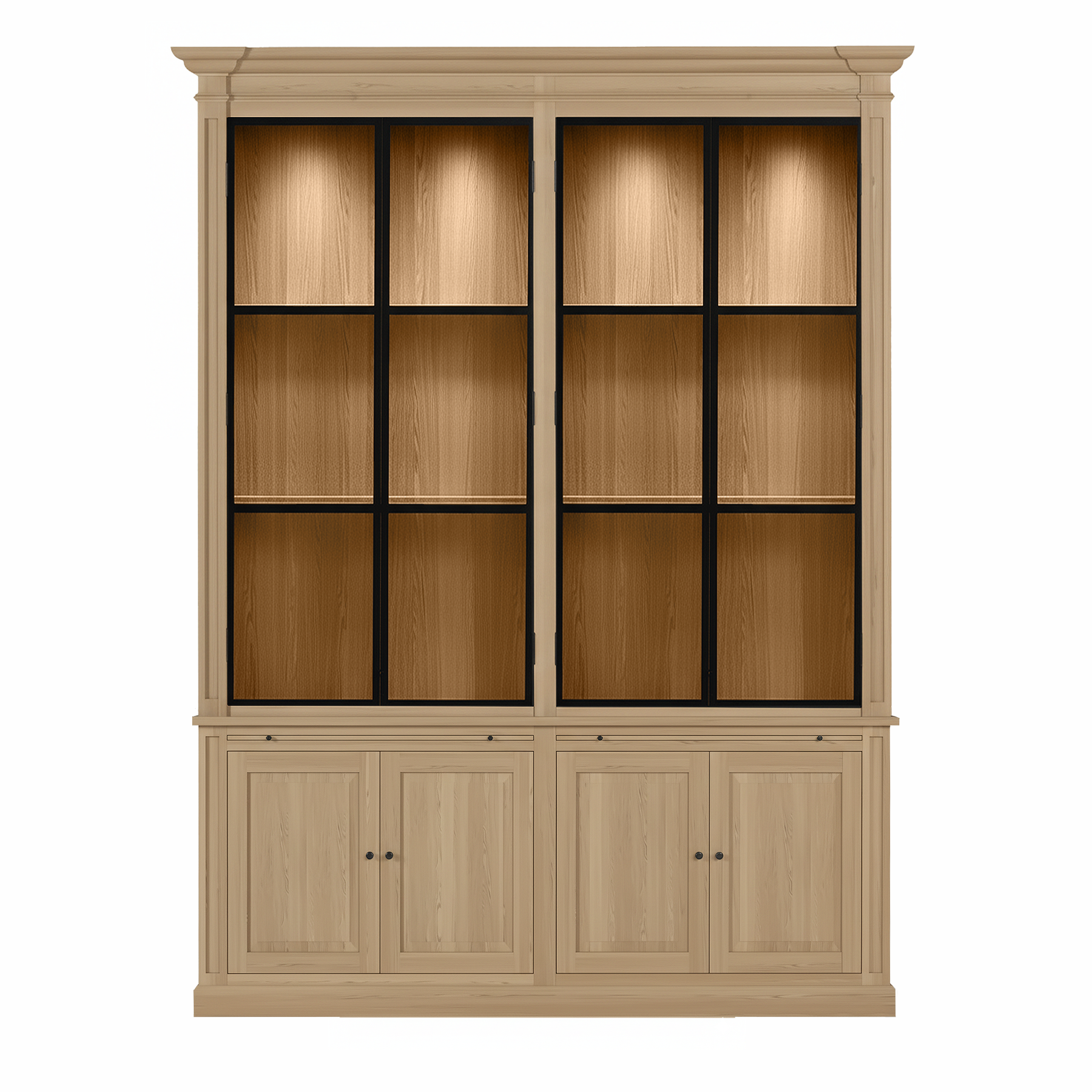 Vincester Double Vitrine - Massif Chêne naturel avec 4 Verre Panel Portes