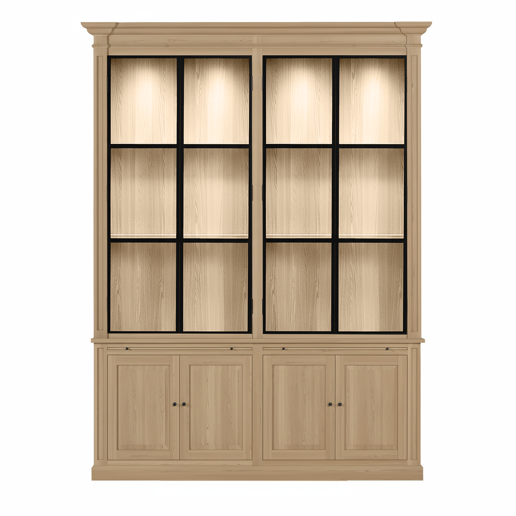 Vincester Double Vitrine - Massif Chêne naturel avec 4 Verre Panel Portes