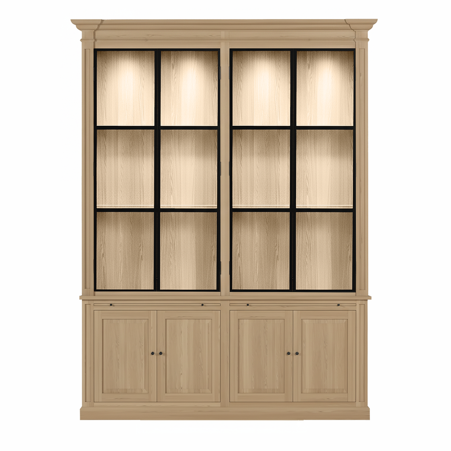 Vincester Double Vitrine - Massif Chêne naturel avec 4 Verre Panel Portes