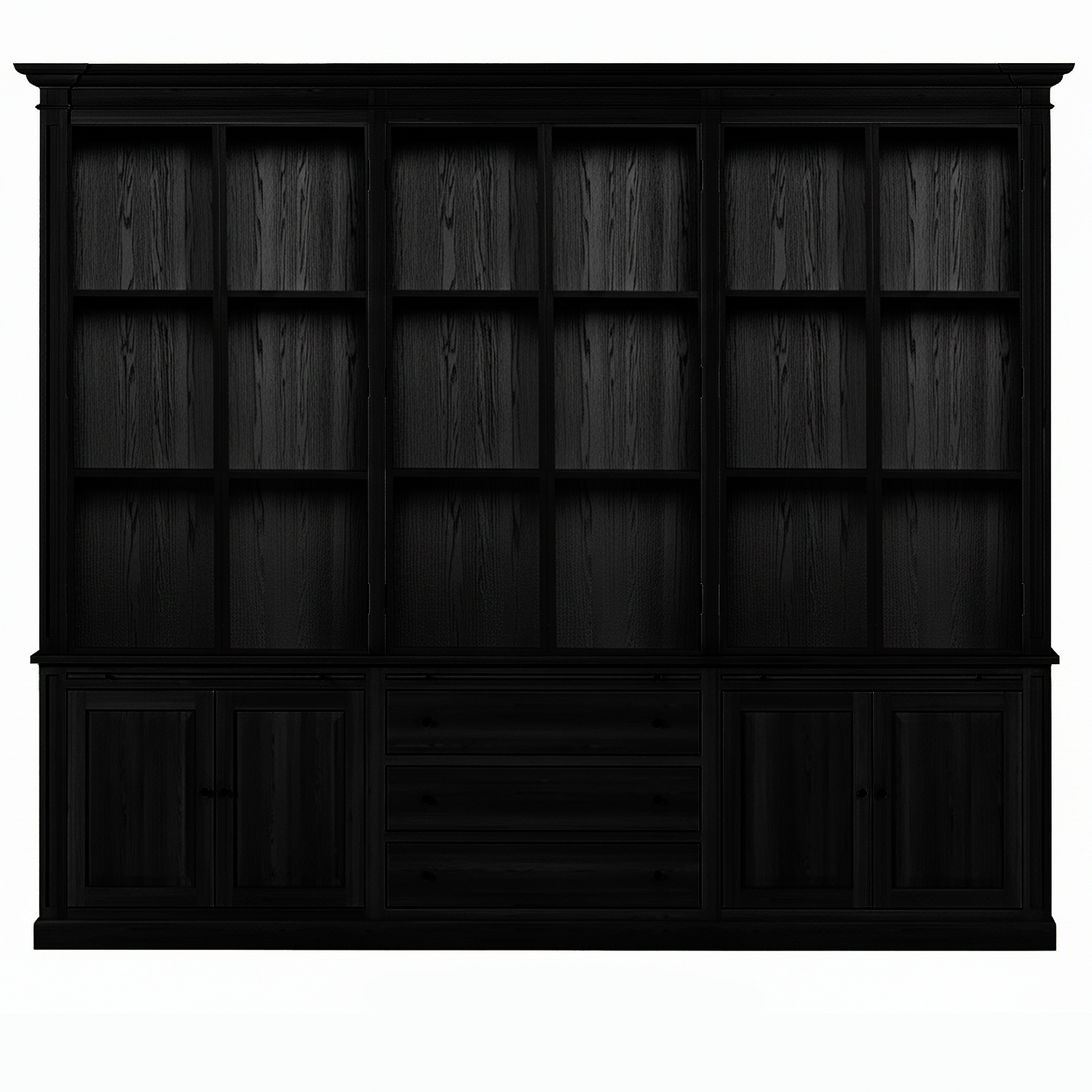 Vincester Triple Vitrine - Massif Noir Chêne avec 6 Verre Panel Portes