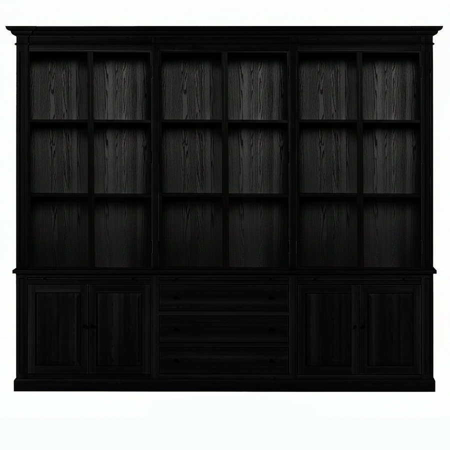 Vincester Triple Vitrine - Massif Noir Chêne avec 6 Verre Panel Portes