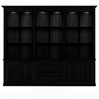 Vincester Triple Vitrine - Massif Noir Chêne avec 6 Verre Panel Portes