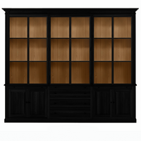 Vincester Triple Vitrine - Massif Noir Chêne avec 6 Verre Panel Portes
