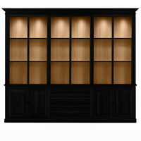Vincester Triple Vitrine - Massif Noir Chêne avec 6 Verre Panel Portes
