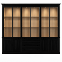 Vincester Triple Vitrine - Massif Noir Chêne avec 6 Verre Panel Portes