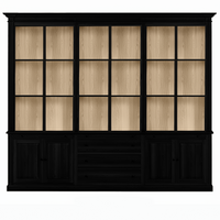 Vincester Triple Vitrine - Massif Noir Chêne avec 6 Verre Panel Portes