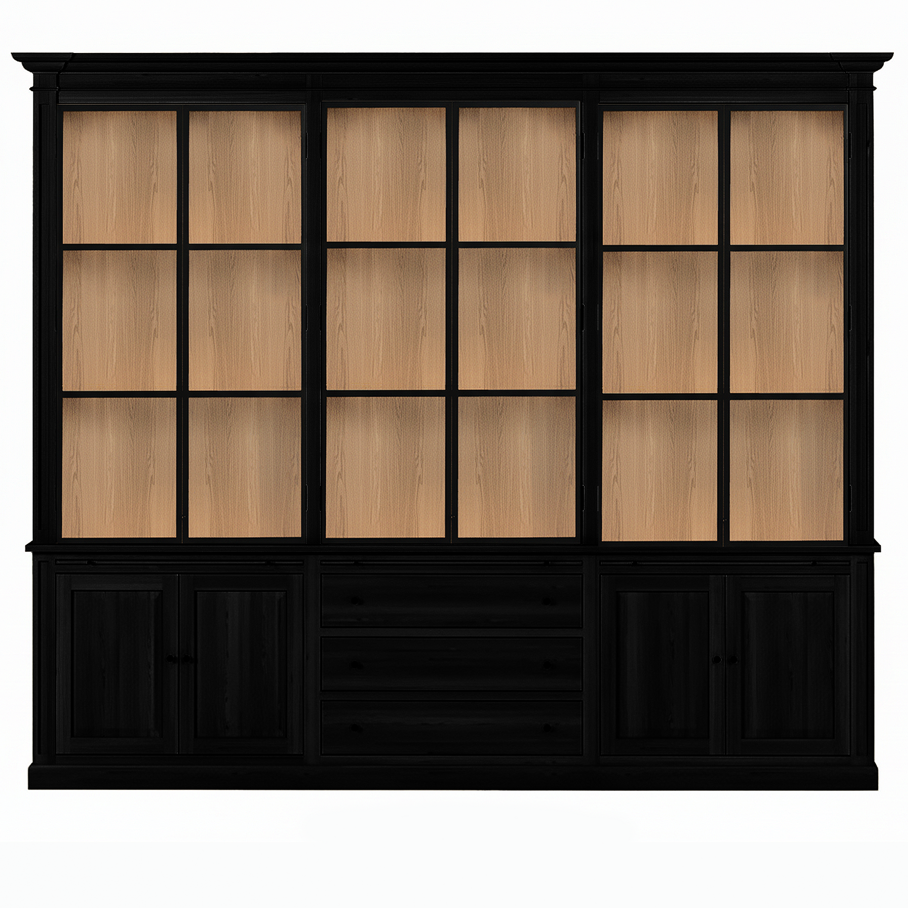 Vincester Triple Vitrine - Massif Noir Chêne avec 6 Verre Panel Portes