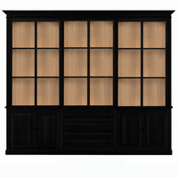Vincester Triple Vitrine - Massif Noir Chêne avec 6 Verre Panel Portes