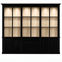 Vincester Triple Vitrine - Massif Noir Chêne avec 6 Verre Panel Portes