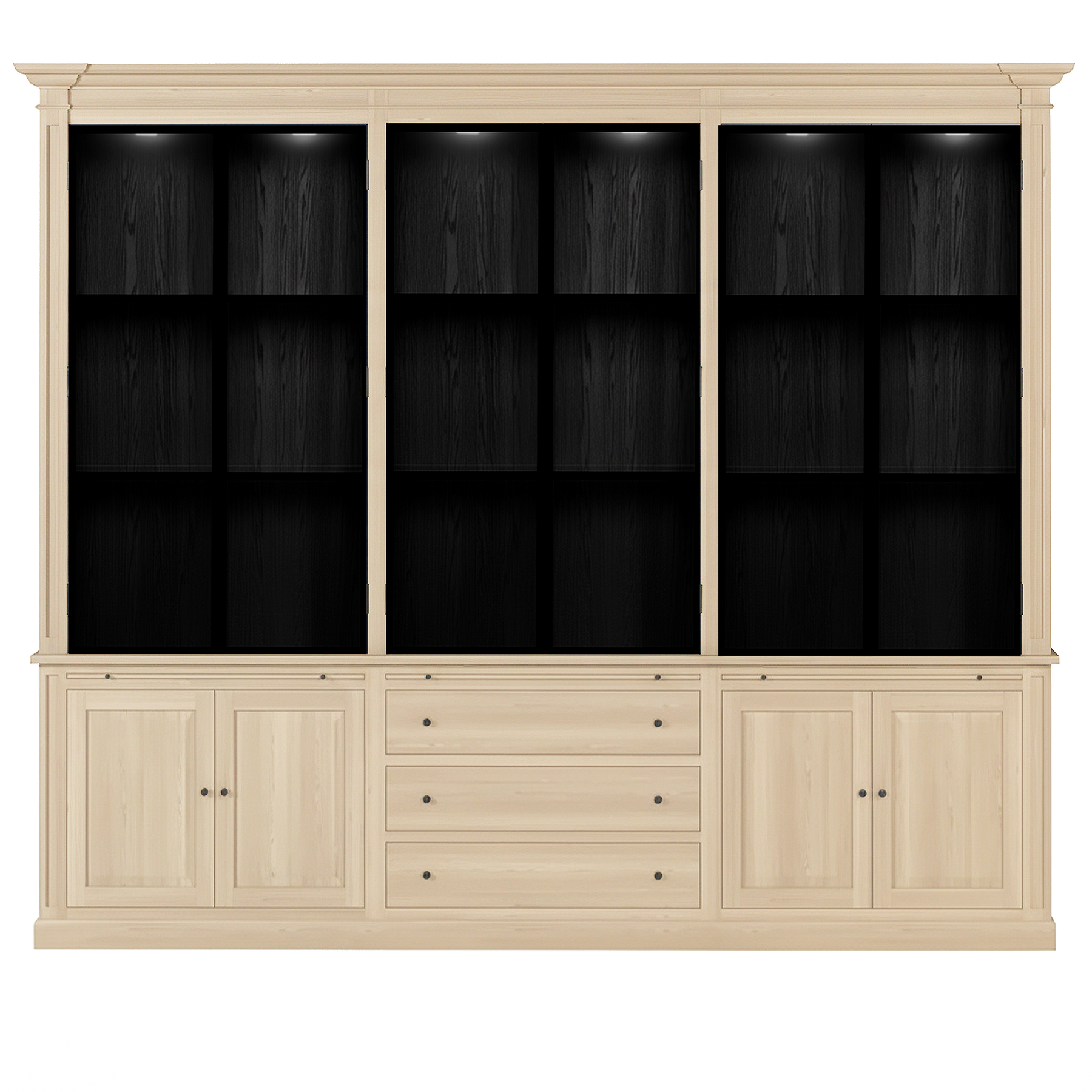 Vincester Triple Display Schrank - Massive weiße Eiche mit 6 Glasscheibentüren | Marcottestyle