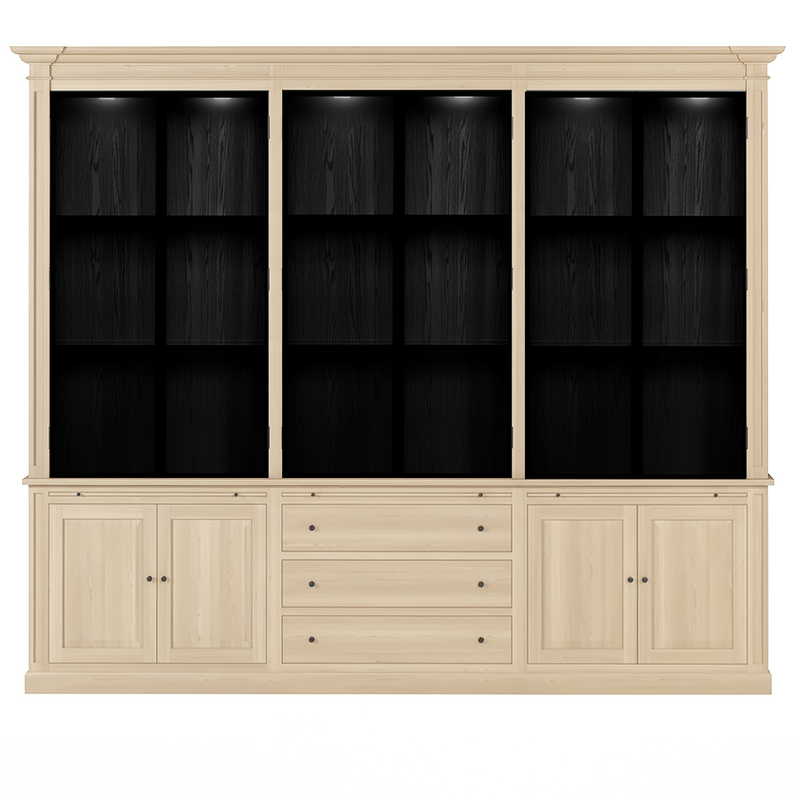 Vincester Triple Display Schrank - Massive weiße Eiche mit 6 Glasscheibentüren | Marcottestyle