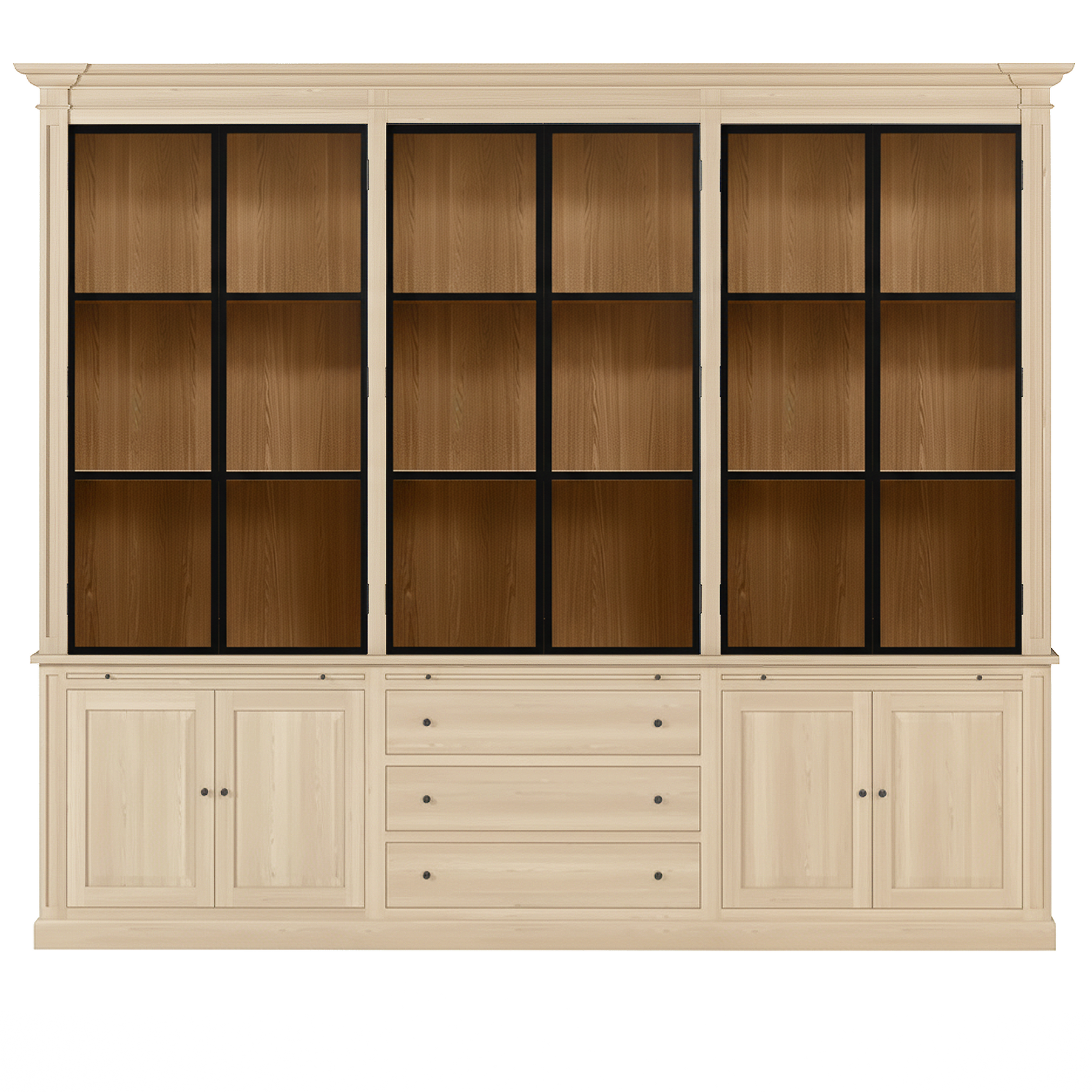 Vincester Triple Display Schrank - Massive weiße Eiche mit 6 Glasscheibentüren | Marcottestyle