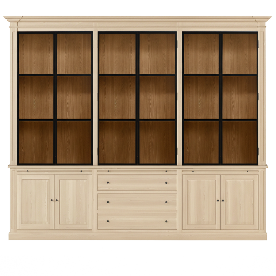 Vincester Triple Display Schrank - Massive weiße Eiche mit 6 Glasscheibentüren | Marcottestyle