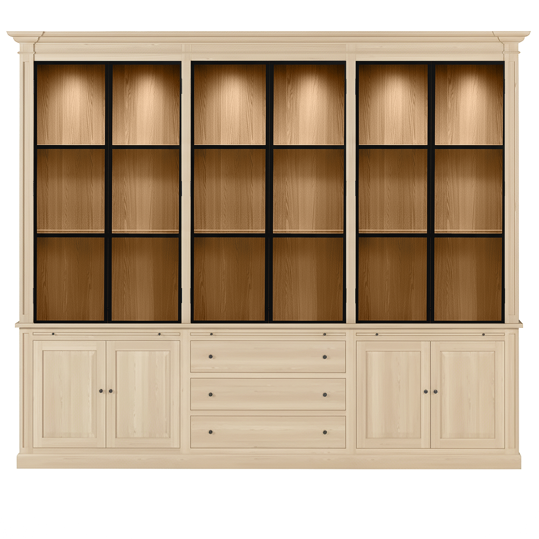 Vincester Triple Display Schrank - Massive weiße Eiche mit 6 Glasscheibentüren | Marcottestyle