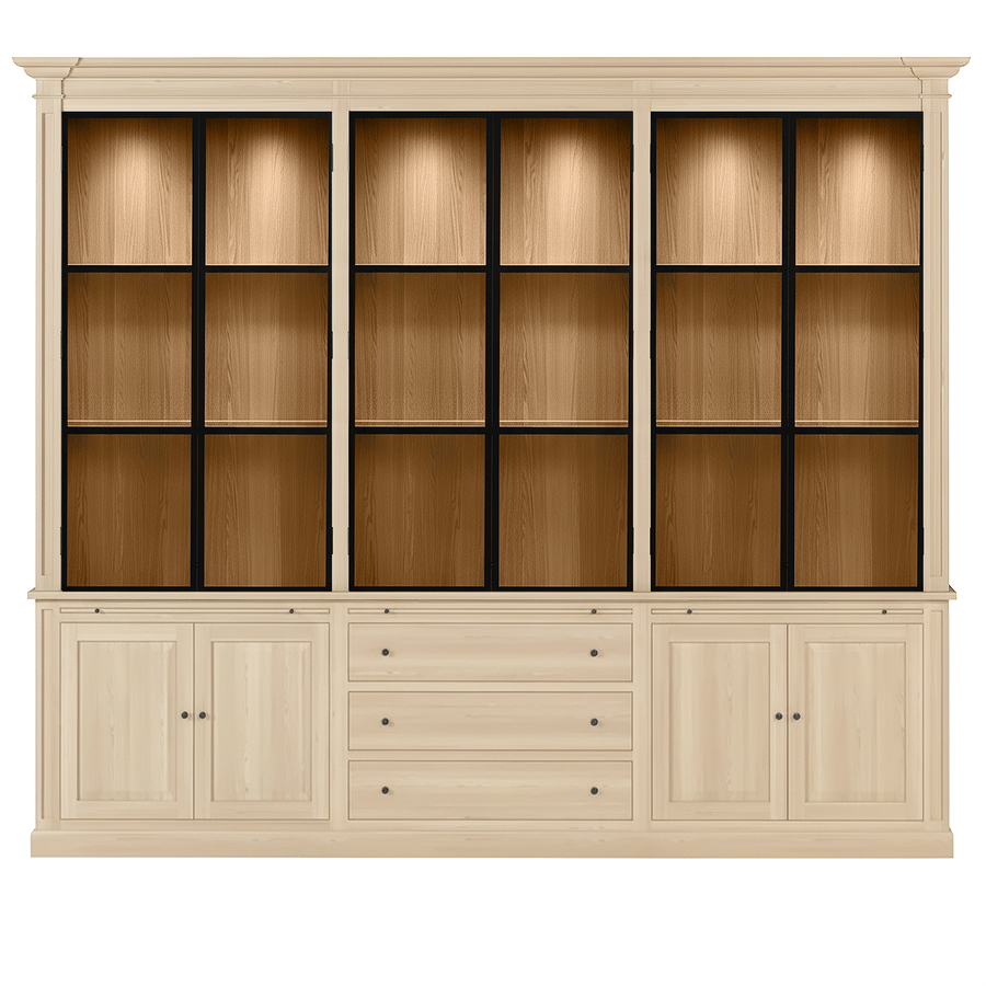 Vincester Triple Display Schrank - Massive weiße Eiche mit 6 Glasscheibentüren | Marcottestyle