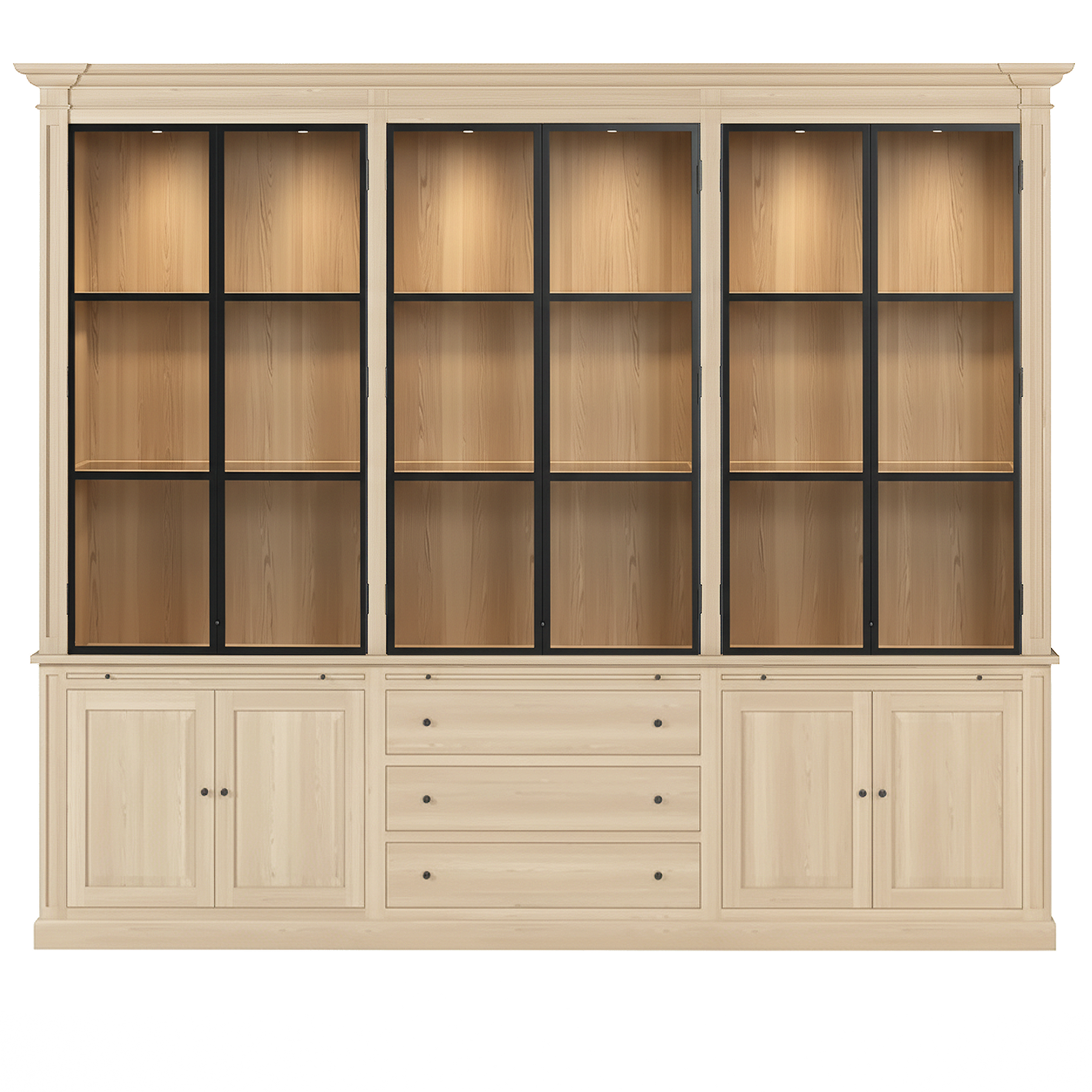 Vincester Triple Display Schrank - Massive weiße Eiche mit 6 Glasscheibentüren | Marcottestyle