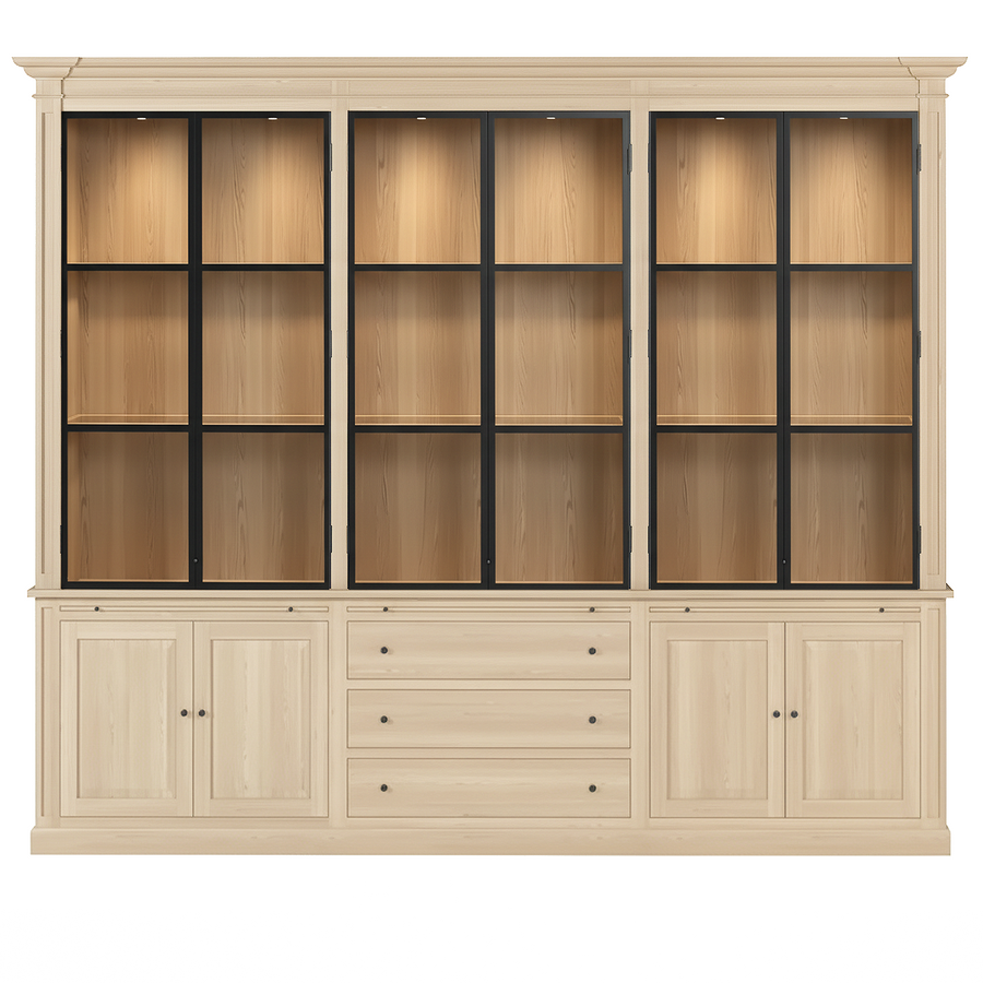 Vincester Triple Display Schrank - Massive weiße Eiche mit 6 Glasscheibentüren | Marcottestyle
