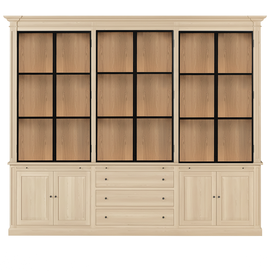 Vincester Triple Display Schrank - Massive weiße Eiche mit 6 Glasscheibentüren | Marcottestyle