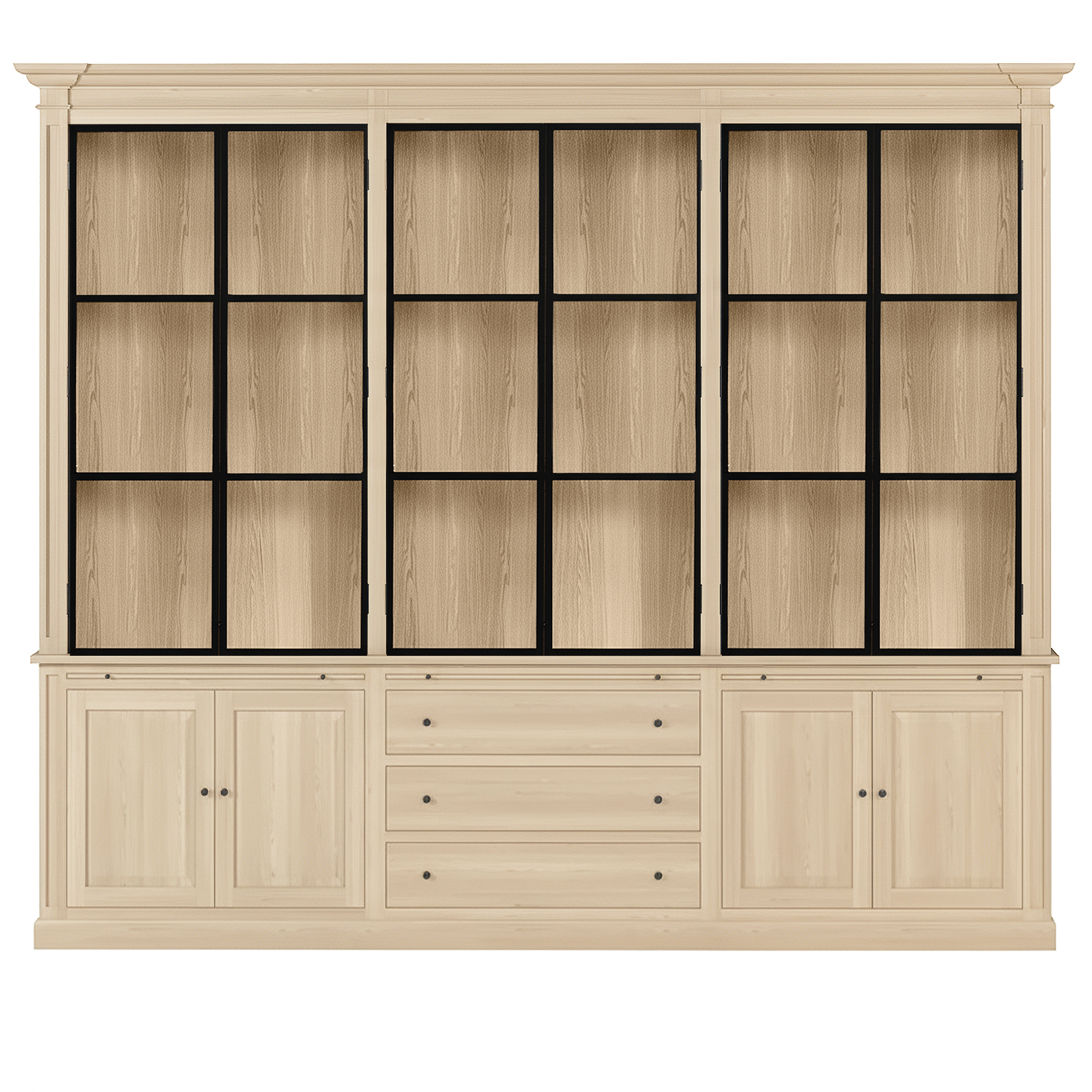 Vincester Triple Display Schrank - Massive weiße Eiche mit 6 Glasscheibentüren | Marcottestyle