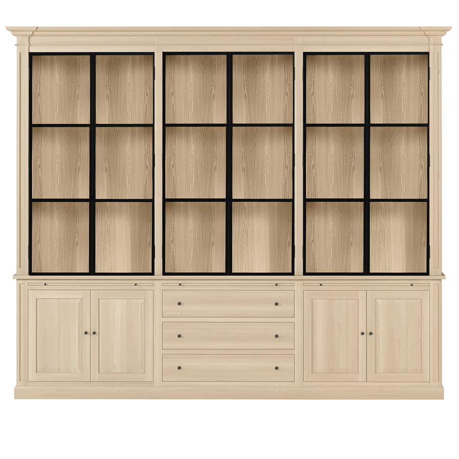 Vincester Triple Display Schrank - Massive weiße Eiche mit 6 Glasscheibentüren | Marcottestyle