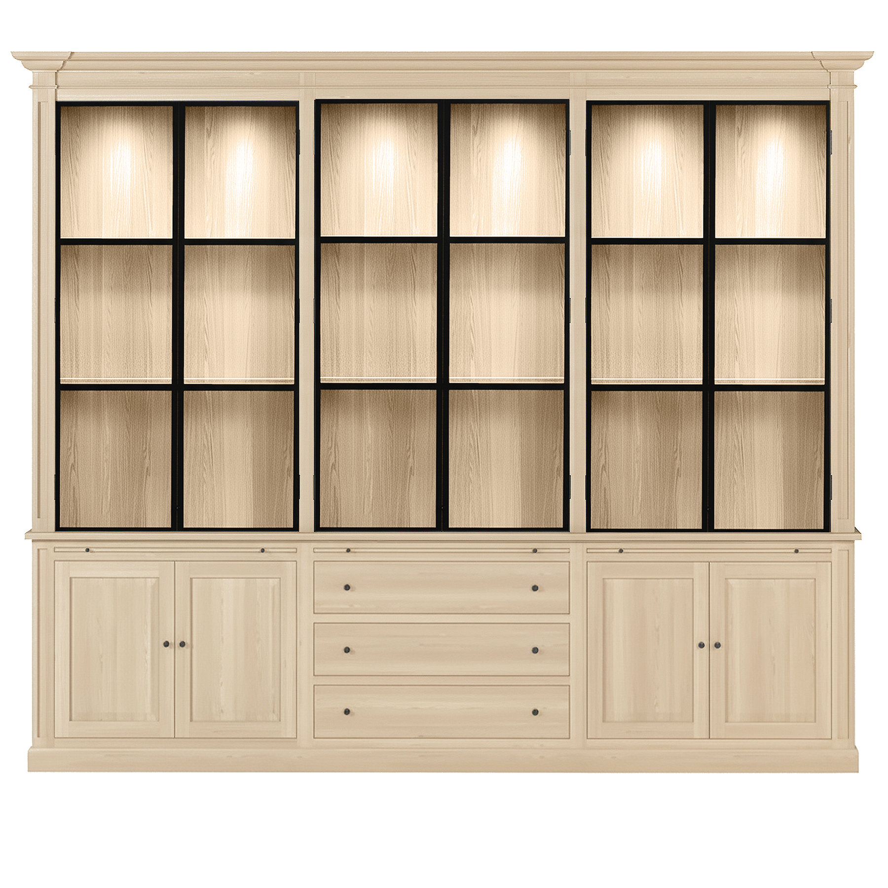 Vincester Triple Display Schrank - Massive weiße Eiche mit 6 Glasscheibentüren | Marcottestyle