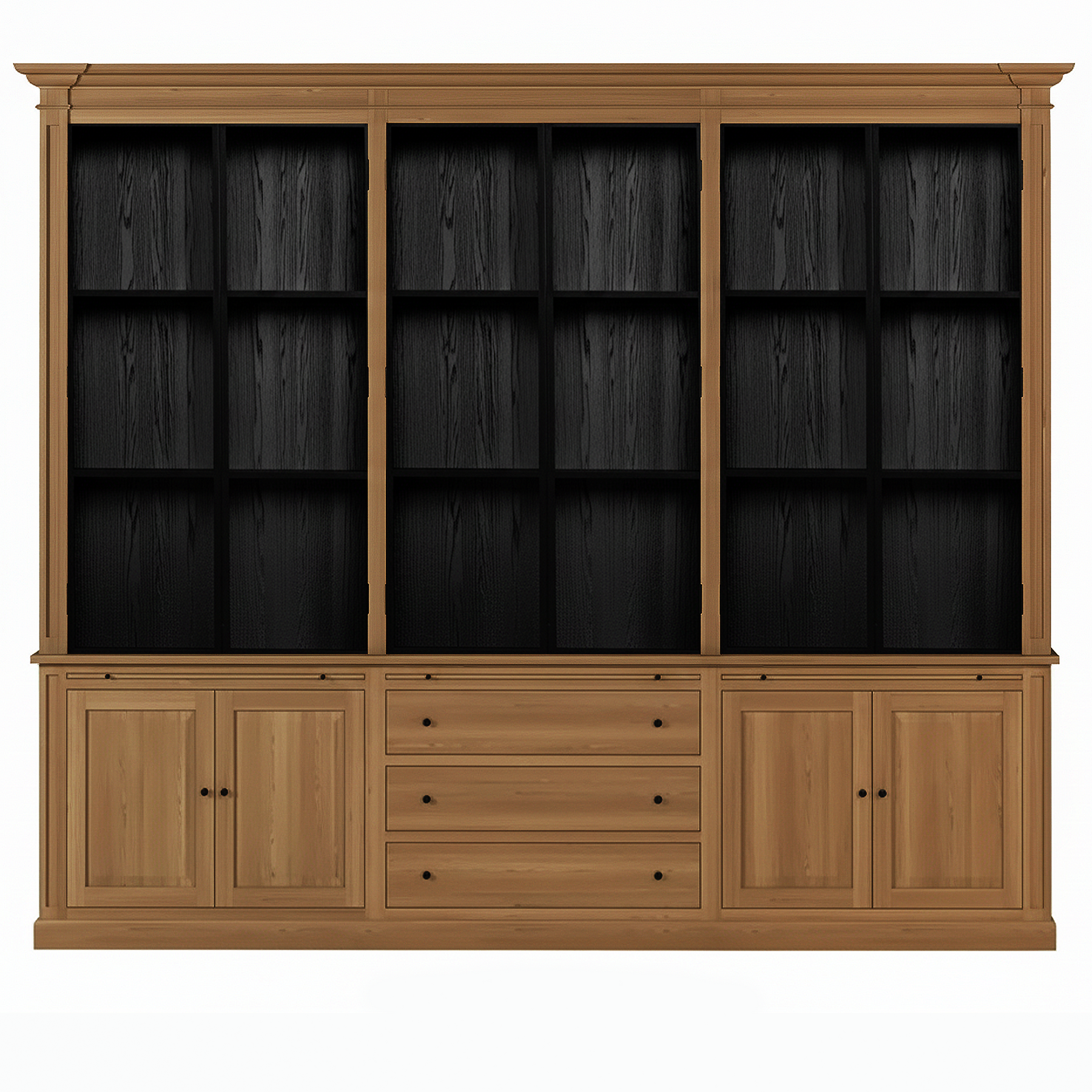 Vincester Triple Vitrine - Massiv Hoboken Eiche mit 6 Glas Paneel Türen