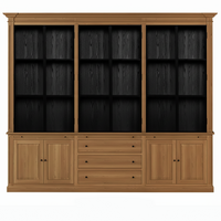 Vincester Triple Vitrine - Massiv Hoboken Eiche mit 6 Glas Paneel Türen
