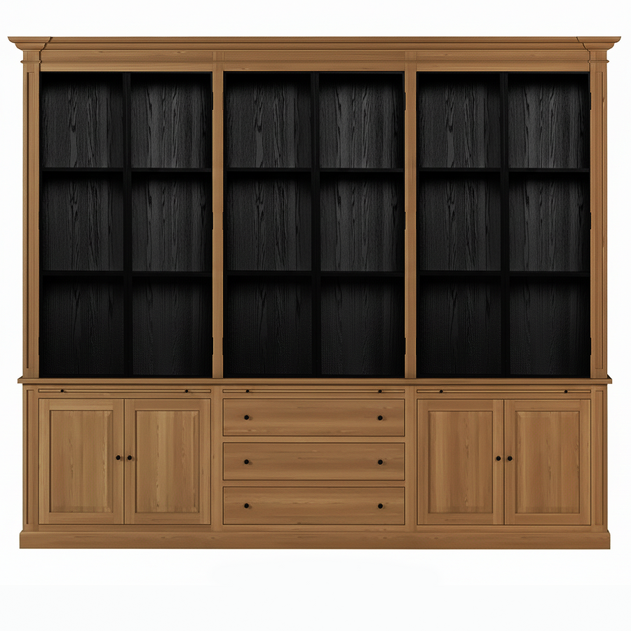 Vincester Triple Vitrine - Massiv Hoboken Eiche mit 6 Glas Paneel Türen