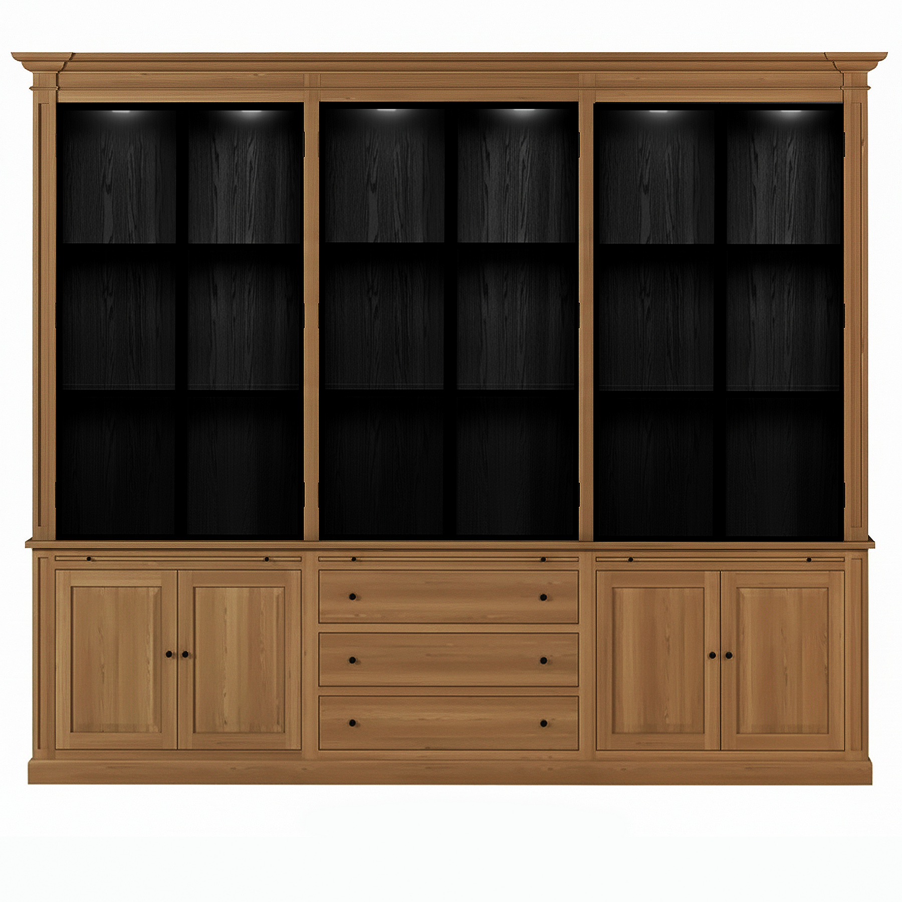 Vincester Triple Vitrine - Massiv Hoboken Eiche mit 6 Glas Paneel Türen