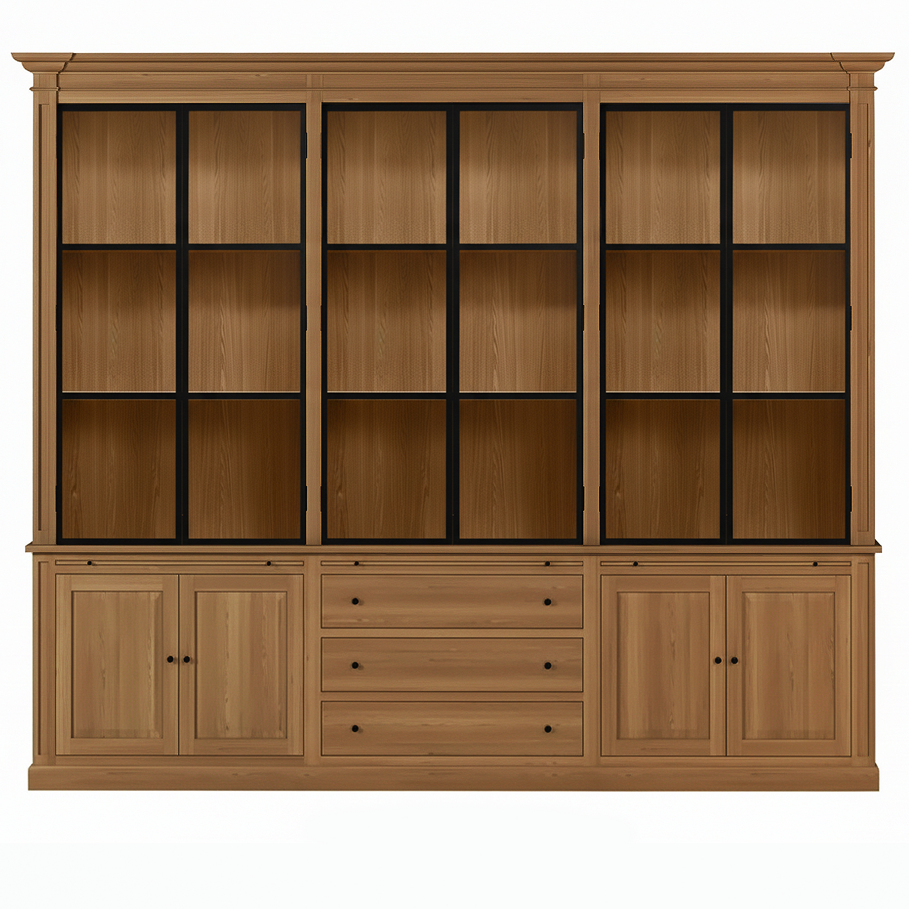 Vincester Triple Vitrine - Massiv Hoboken Eiche mit 6 Glas Paneel Türen