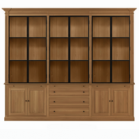 Vincester Triple Vitrine - Massiv Hoboken Eiche mit 6 Glas Paneel Türen