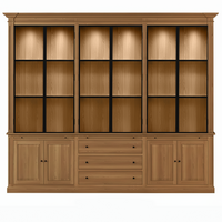Vincester Triple Vitrine - Massiv Hoboken Eiche mit 6 Glas Paneel Türen