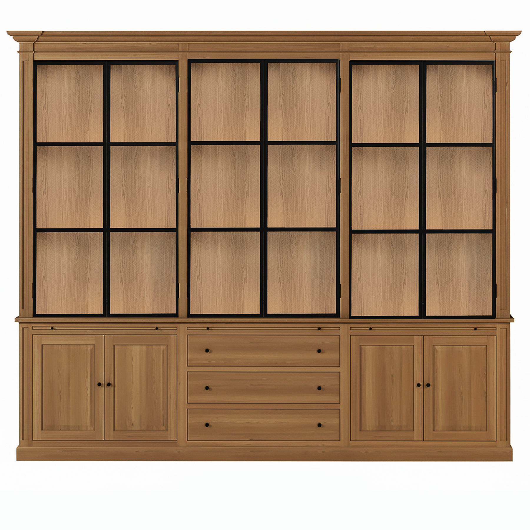 Vincester Triple Vitrine - Massiv Hoboken Eiche mit 6 Glas Paneel Türen