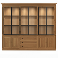 Vincester Triple Vitrine - Massiv Hoboken Eiche mit 6 Glas Paneel Türen