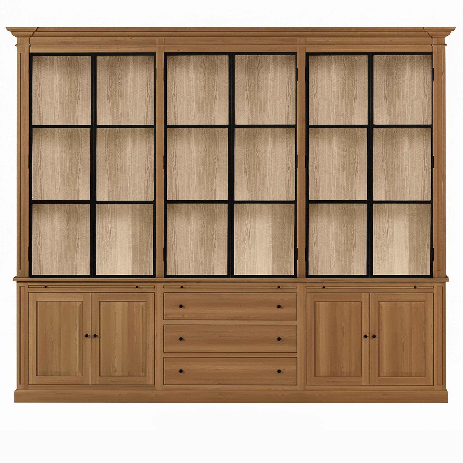Vincester Triple Vitrine - Massiv Hoboken Eiche mit 6 Glas Paneel Türen