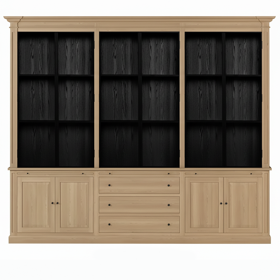 Vincester Triple Vitrine - Massif Chêne naturel avec 6 Verre Panel Portes