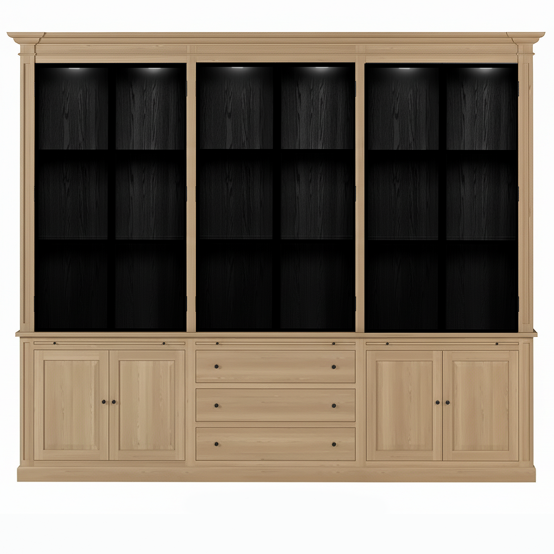 Vincester Triple Vitrine - Massif Chêne naturel avec 6 Verre Panel Portes