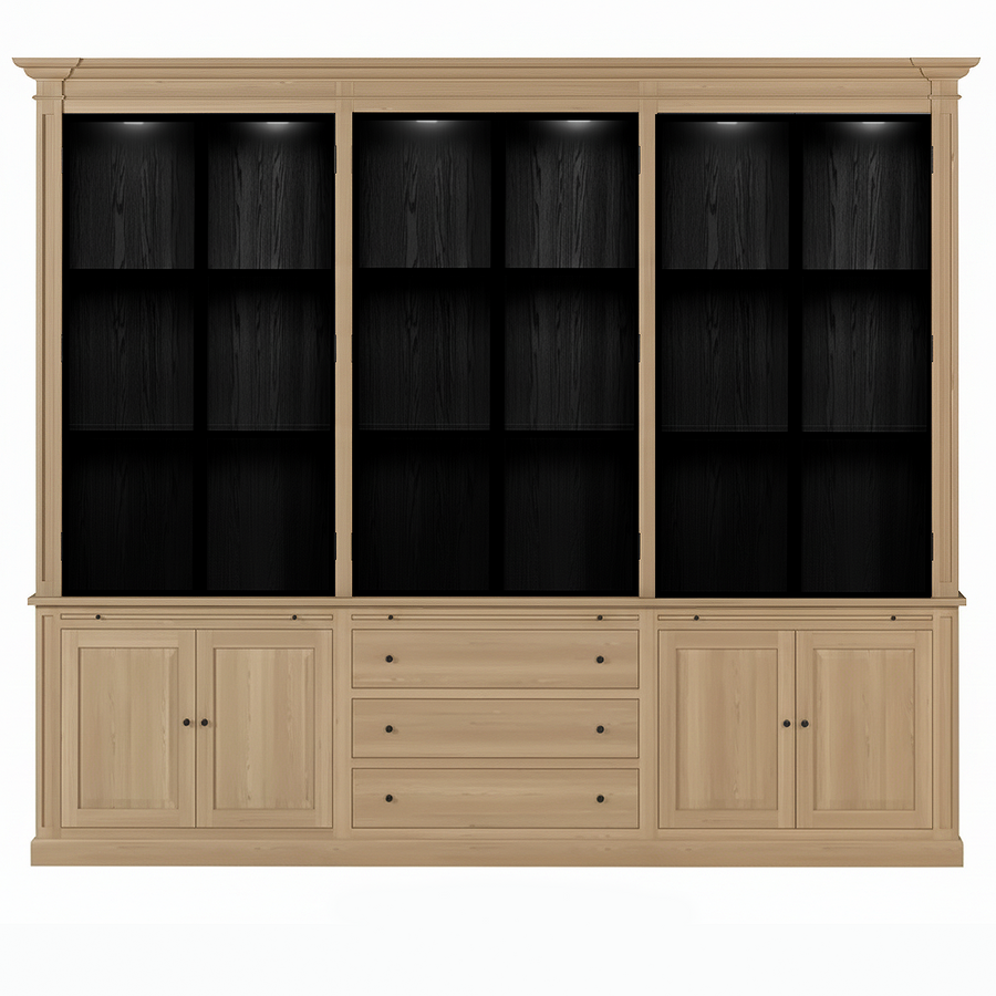Vincester Triple Vitrine - Massif Chêne naturel avec 6 Verre Panel Portes