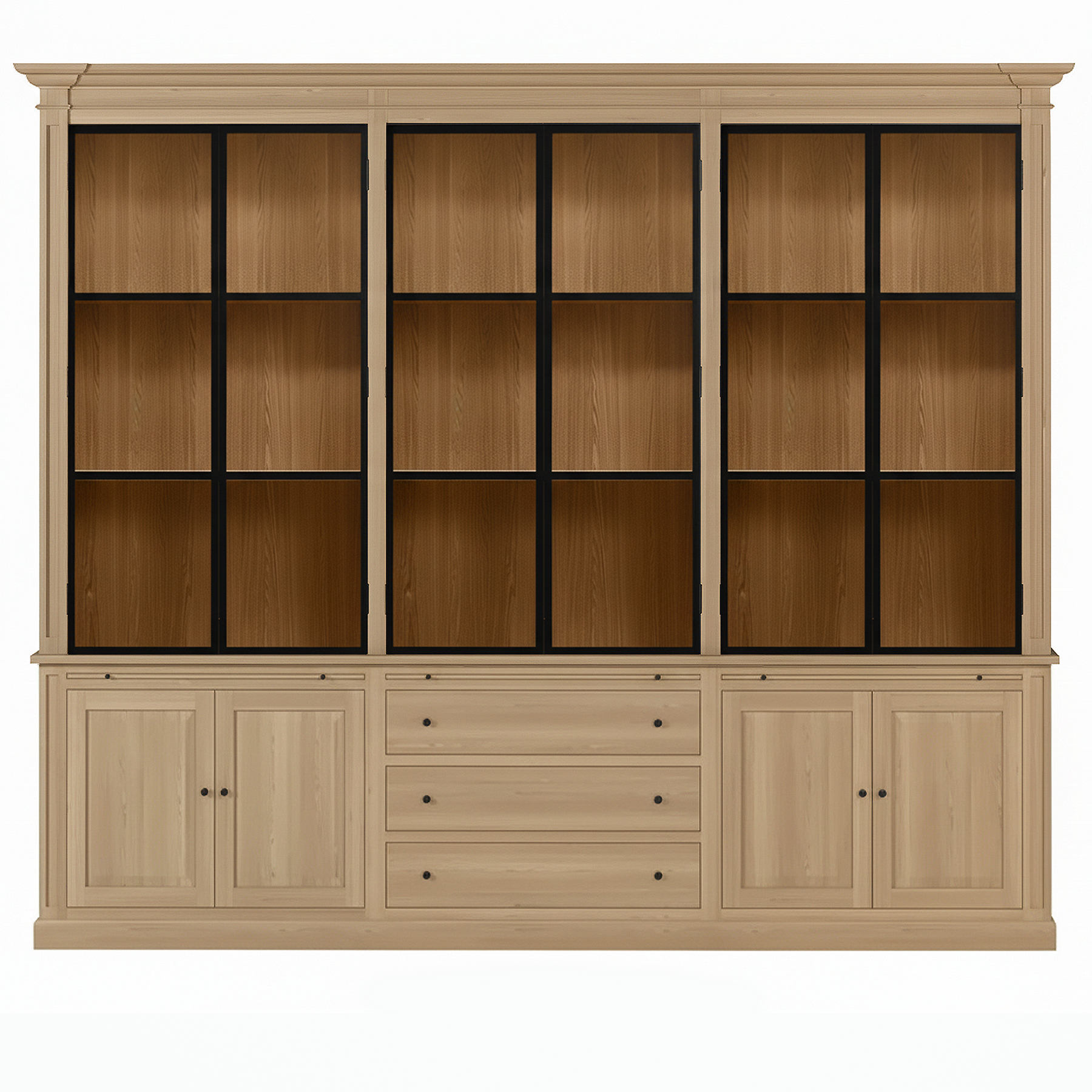 Vincester Triple Vitrine - Massif Chêne naturel avec 6 Verre Panel Portes