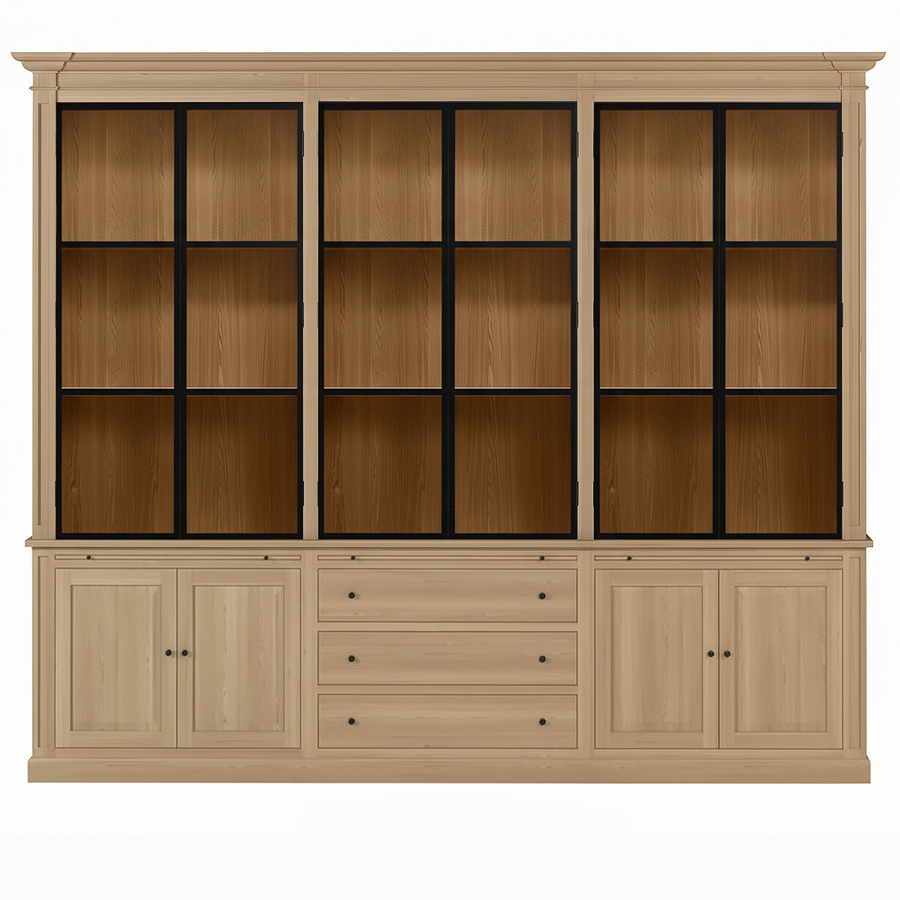 Vincester Triple Vitrine - Massif Chêne naturel avec 6 Verre Panel Portes