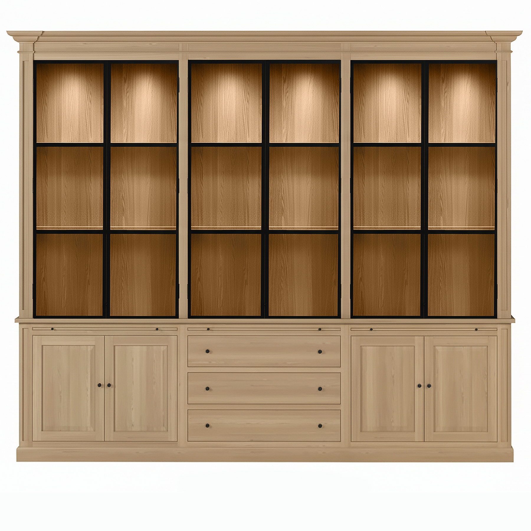 Vincester Triple Vitrine - Massif Chêne naturel avec 6 Verre Panel Portes